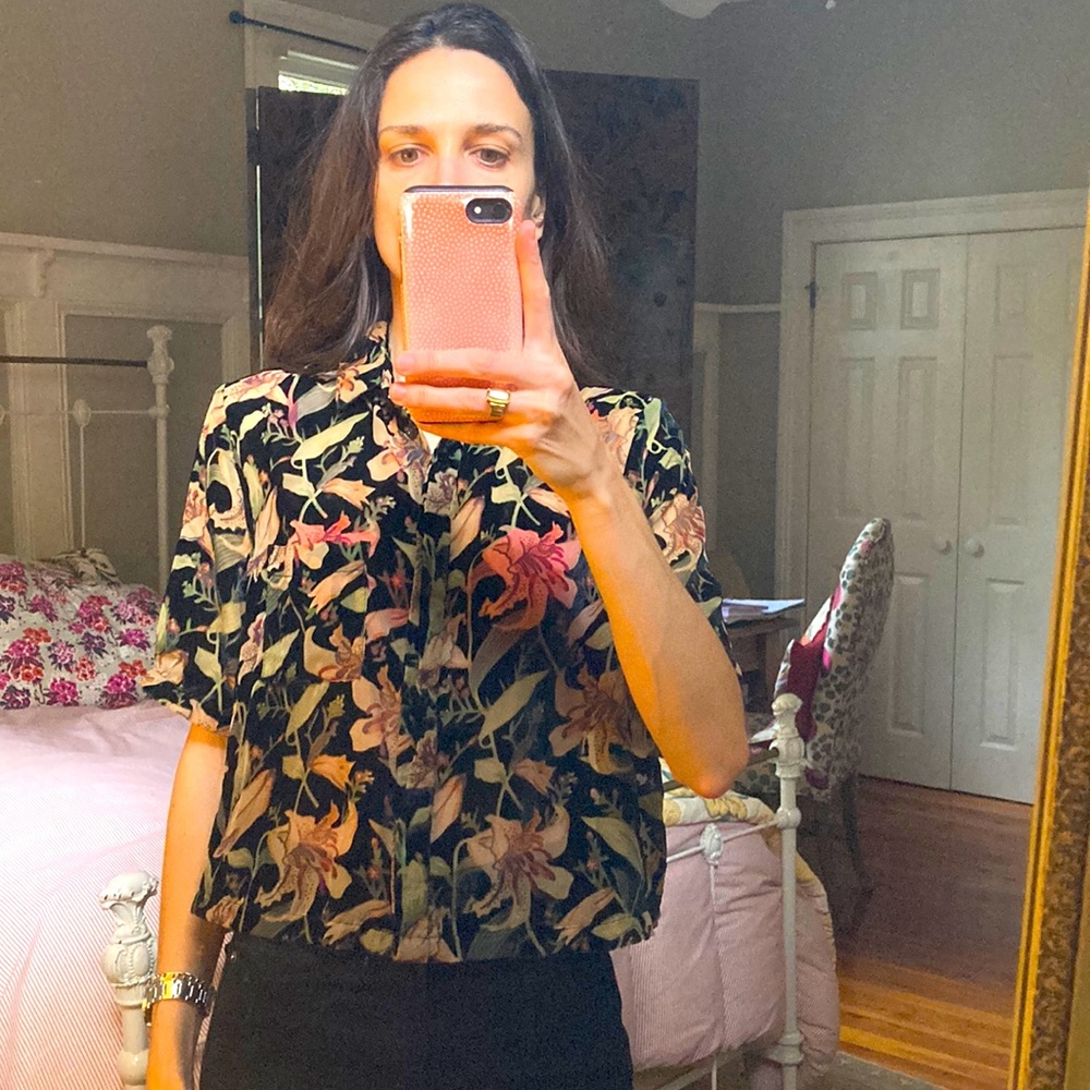 Topshop velvet floral button down